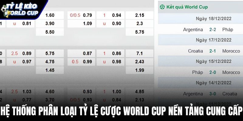 Danh mục tỷ lệ kèo world cup phổ biến trên hệ thống